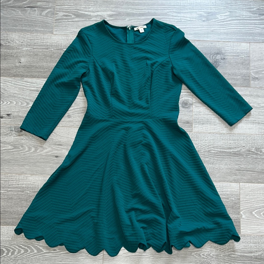 Teal Scalloped Hem Dress